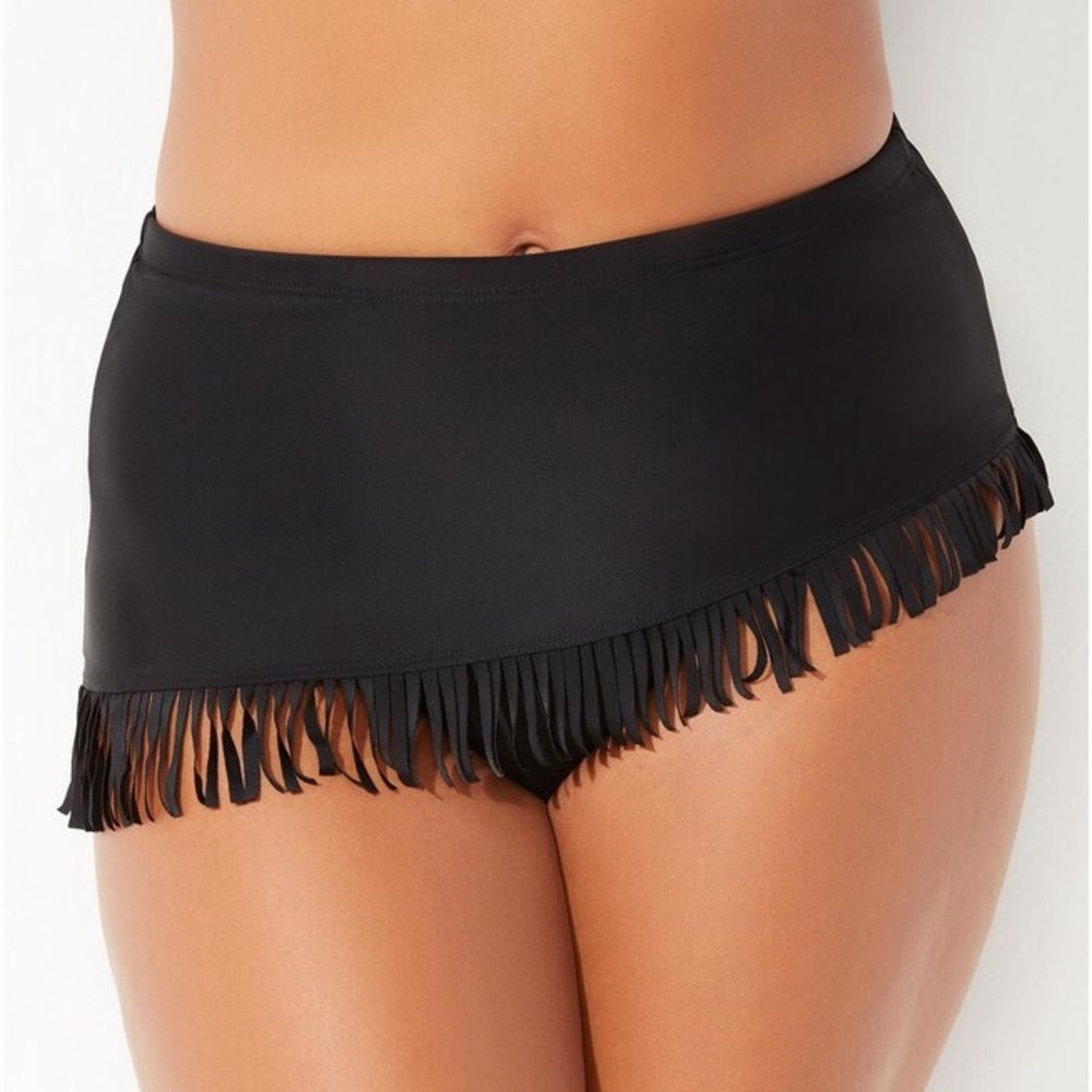 Swimsuits For All Fringe Sarong Swim Skirt Black NEW Size 20